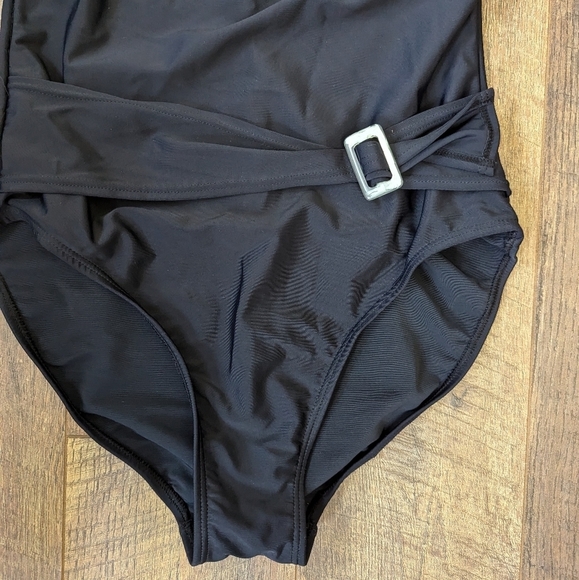 Vintage 90s Bandeau Belted One Piece Swimsuit 12 TALL Classic - Picture 3 of 12